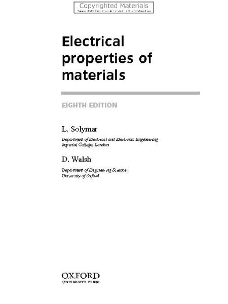 Electrical Properties of Materials by Laszlo Solymar and Donald&nbsp;Walsh