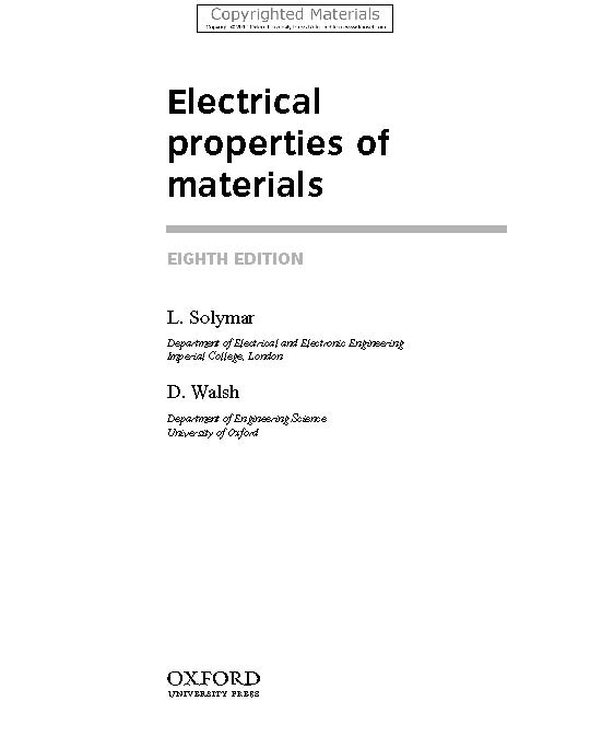 Electrical Properties of Materials by Laszlo Solymar and Donald&nbsp;Walsh